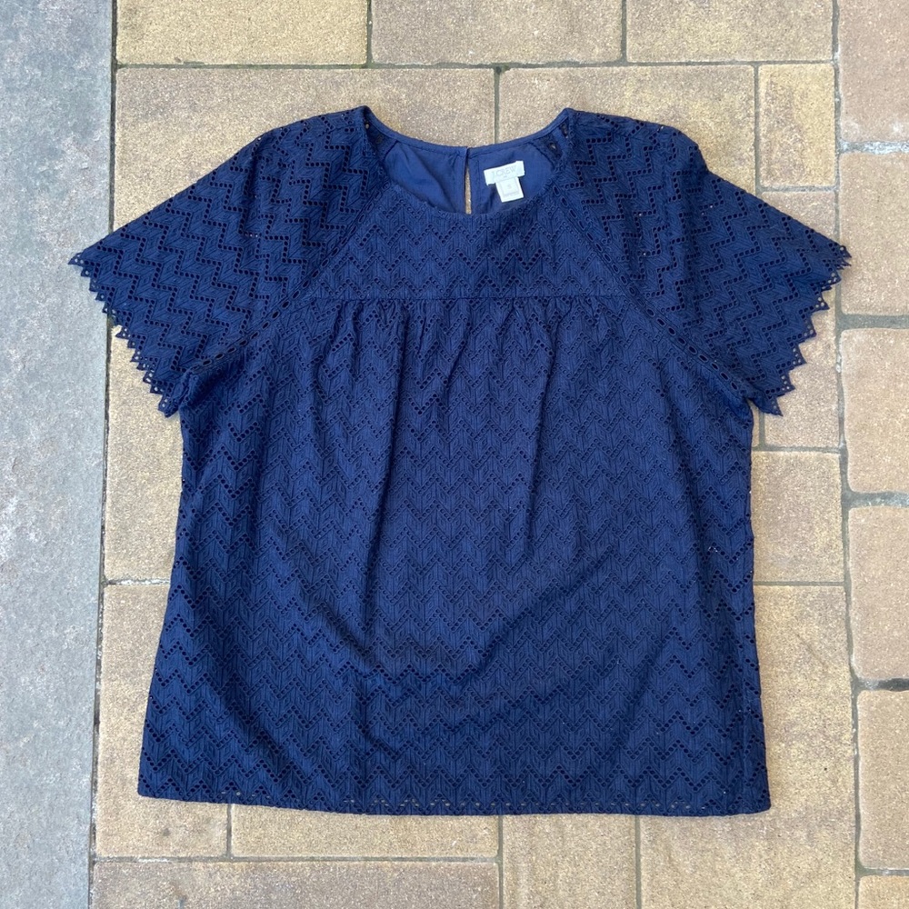 J. Crew Navy Blue Eyelet Short Sleeve Top